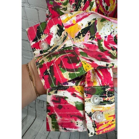 CHICO'S cotton stretch multicolor zipper unlined jacket blazer size 1 M - Picture 6 of 9